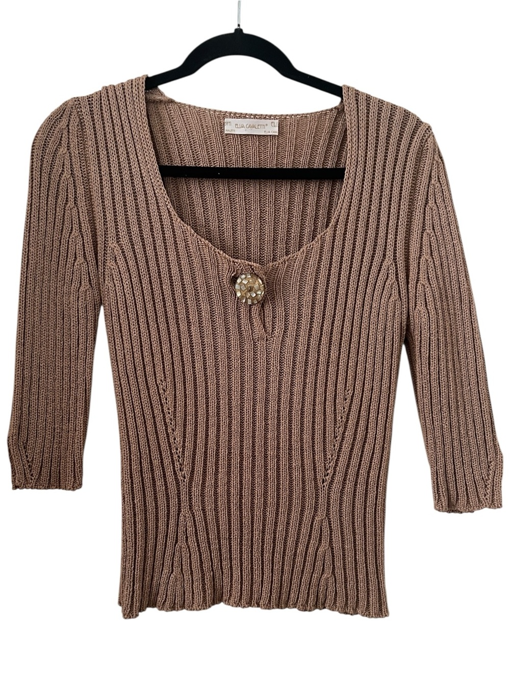Elisa Cavaletti Brown Cotton Blend Button Detail Sweater / Top Size M